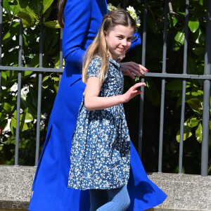 La princesse Charlotte de Galles - La famille royale arrive à la chapelle Saint-Georges pour la messe de Pâques au château de Windsor, le 9 avril 2023.