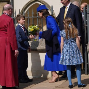Kate Middleton, la princesse Charlotte de Galles, Timothy Laurence - La famille royale arrive à la chapelle Saint-Georges pour la messe de Pâques au château de Windsor, le 9 avril 2023.