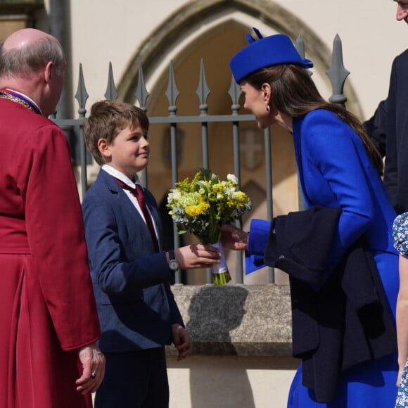 Kate Middleton, la princesse Charlotte de Galles, Timothy Laurence - La famille royale arrive à la chapelle Saint-Georges pour la messe de Pâques au château de Windsor, le 9 avril 2023.