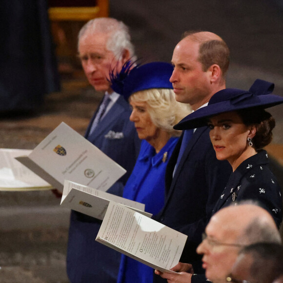 Le roi Charles III d'Angleterre, Camilla Parker Bowles, reine consort d'Angleterre, le prince William, prince de Galles, Catherine (Kate) Middleton, princesse de Galles - Service annuel du jour du Commonwealth à l'abbaye de Westminster à Londres, Royaume Uni, le 13 mars 2023.