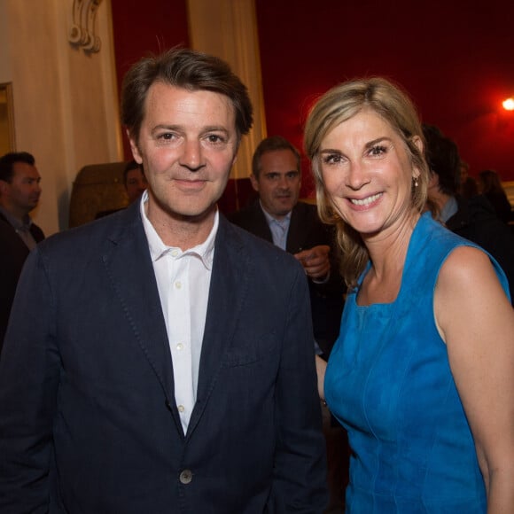 Exclusif - François Baroin et sa compagne Michèle Laroque - Présentation de la préparation du film "Jeux dangereux"au Théâtre de Paris le 15 juin 2015.