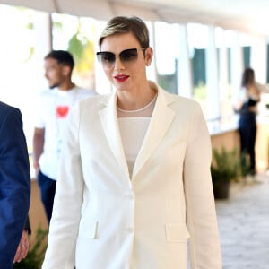La princesse Charlene de Monaco - La famille princière de Monaco assiste à la finale homme du du tournoi Rolex Monte Carlo Masters 2023 à Roquebrune-Cap-Martinle 16 avril 2023. En s'imposant devant Holger Rune (5-7, 6-2, 7-5), Andrey Rublev a décroché son tout premier Masters 1000. © Bruno Bebert/Bestimage 