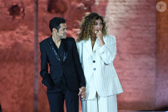Exclusif - Jamel Debbouze et Nawell Madani lors de la soirée du grand gala du "Marrakech du Rire 2022" pour la 10ème édition au palais El Badiî à Marrakech, Maroc, le 18 juin 2022. © Rachid Bellak/Bestimage