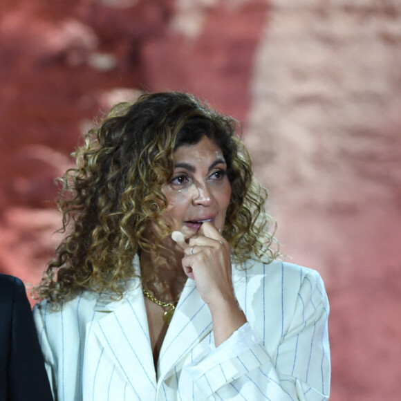 Exclusif - Jamel Debbouze et Nawell Madani lors de la soirée du grand gala du "Marrakech du Rire 2022" pour la 10ème édition au palais El Badiî à Marrakech, Maroc, le 18 juin 2022. © Rachid Bellak/Bestimage