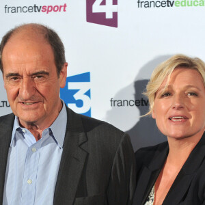 Pierre Lescure et Anne-Élisabeth Lemoine - Conférence de presse de rentrée de France Télévisions au Palais de Tokyo à Paris, le 26 août 2014.