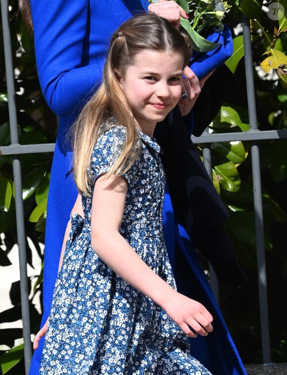 La princesse Charlotte a célébré ses 8 ans. 
La princesse Charlotte de Galles - La famille royale du Royaume Uni arrive pour assister à la messe de Pâques à la chapelle Saint Georges au château de Windsor. 