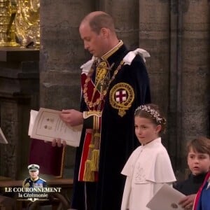 La princesse Charlotte arbore pour la première fois une tiare, copie conforme de sa maman Kate Middleton, lors du couronnement historique de Charles III ce samedi 6 mai 2023 en l'Abbaye Westminster à Londres