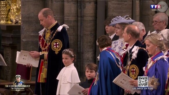 La princesse Charlotte arbore pour la première fois une tiare, copie conforme de sa maman Kate Middleton, lors du couronnement historique de Charles III ce samedi 6 mai 2023 en l'Abbaye Westminster à Londres