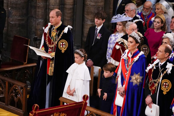 Les invités à la cérémonie de couronnement du roi d'Angleterre à l'abbaye de Westminster de Londres Le prince William, prince de Galles, et Catherine (Kate) Middleton, princesse de Galles, La princesse Charlotte de Galles, Le prince Louis de Galles - Les invités à la cérémonie de couronnement du roi d'Angleterre à l'abbaye de Westminster de Londres, Royaume Uni, le 6 mai 2023. 