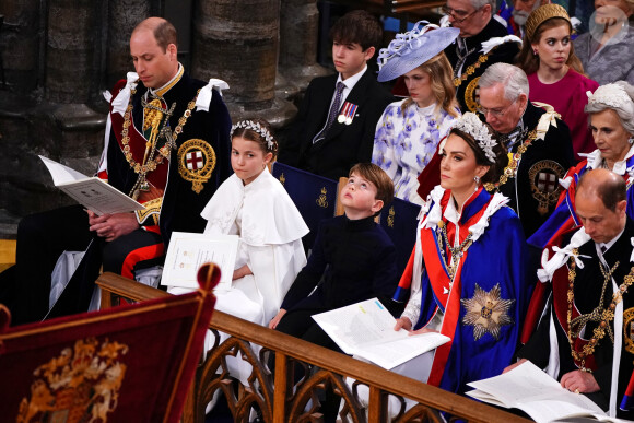 Les invités à la cérémonie de couronnement du roi d'Angleterre à l'abbaye de Westminster de Londres Le prince William, prince de Galles, et Catherine (Kate) Middleton, princesse de Galles, La princesse Charlotte de Galles, Le prince Louis de Galles - Les invités à la cérémonie de couronnement du roi d'Angleterre à l'abbaye de Westminster de Londres, Royaume Uni, le 6 mai 2023. 