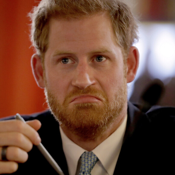 Le prince Harry, duc de Sussex, lors d'un déjeuner avec des membres du Commonwealth à Lancaster House, Londres.