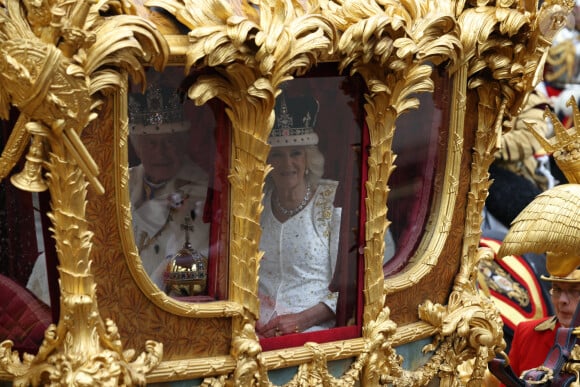 Le roi Charles III d'Angleterre et Camilla Parker Bowles, reine d'Angleterre, lors de la cérémonie de couronnement du roi d'Angleterre à Londres, Royaume Uni, le 6 mai 2023.
