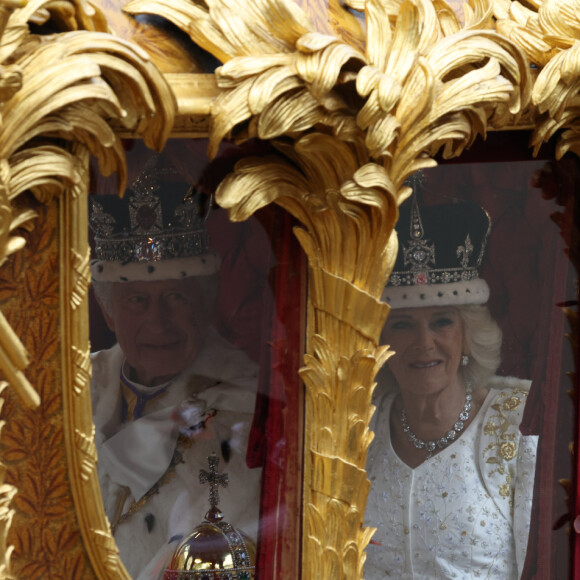 Le roi Charles III d'Angleterre et Camilla Parker Bowles, reine d'Angleterre, lors de la cérémonie de couronnement du roi d'Angleterre à Londres, Royaume Uni, le 6 mai 2023.
