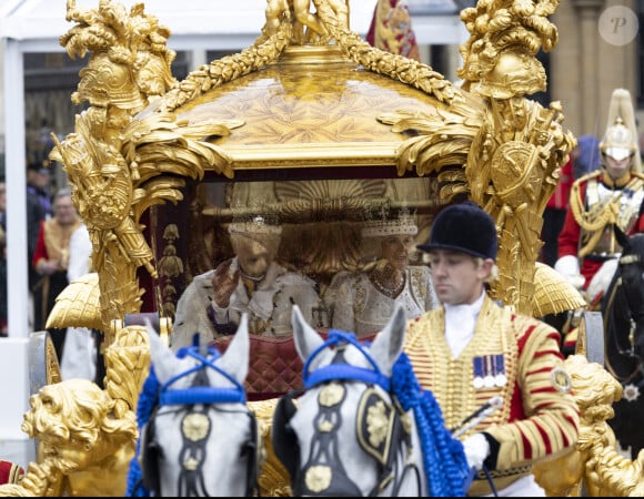 Le roi Charles III d'Angleterre et Camilla Parker Bowles, reine d'Angleterre lors de la cérémonie de couronnement du roi d'Angleterre à Londres, Royaume Uni, le 6 mai 2023.