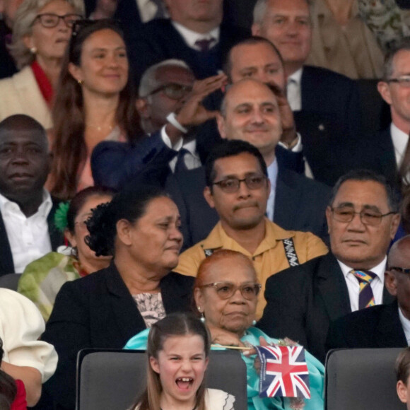 Catherine (Kate) Middleton, princesse de Galles, la princesse Charlotte de Galles, le prince George de Galles au concert du couronnement du roi et de la reine dans l'enceinte du château de Windsor, Royaume Uni, le 7 mai 2023.