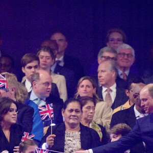 Catherine (Kate) Middleton, princesse de Galles, la princesse Charlotte de Galles, le prince George de Galles et le prince William, prince de Galles au concert du couronnement du roi et de la reine dans l'enceinte du château de Windsor, Royaume Uni, le 7 mai 2023.