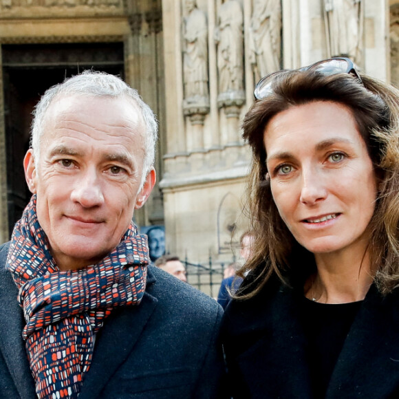 Gilles Bouleau, Anne-Claire Coudray - Sorties des obsèques de Jean-Pierre Pernaut en la Basilique Sainte-Clotilde à Paris, France, le 9 mars 2022. © Cyril Moreau/Bestimage