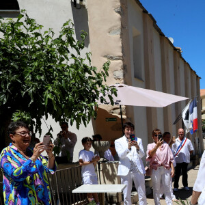 Exclusif  Mariage civil de Christine Bravo et Stéphane Bachot devant la mairie de Occhiatana en Corse le 11 Juin 2022 © Dominique Jacovides / Bestimage