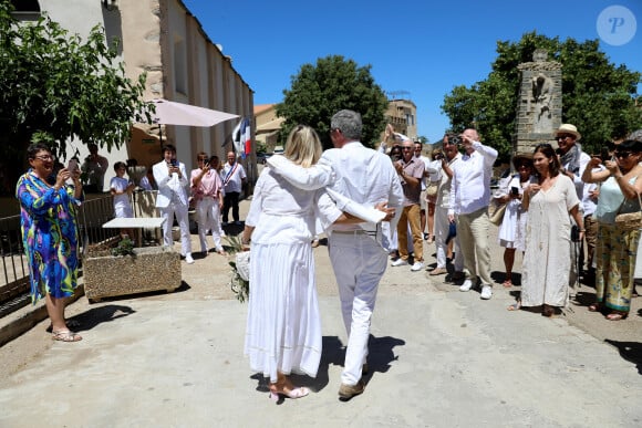 Exclusif  Mariage civil de Christine Bravo et Stéphane Bachot devant la mairie de Occhiatana en Corse le 11 Juin 2022 © Dominique Jacovides / Bestimage
