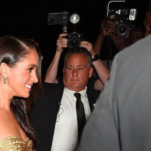 Le prince Harry, duc de Sussex et Meghan Markle, duchesse de Sussex, et sa mère Doria Ragland, à la sortie de la cérémonie des "Women of Vision Awards" au Ziegfeld Theatre à New York, le 16 mai 2023. 