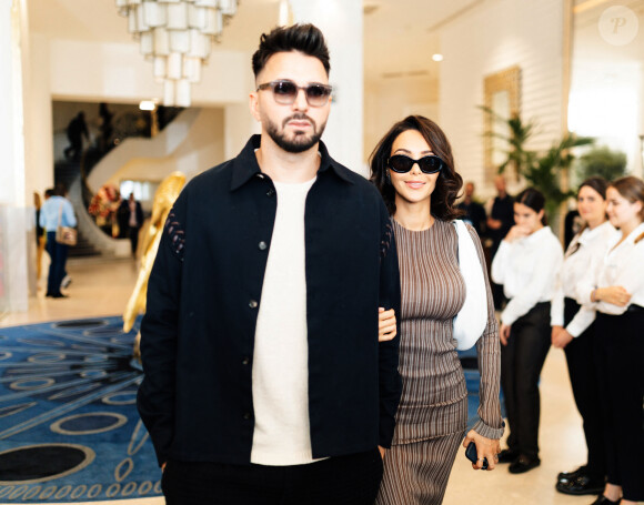 Nabilla et son mari Thomas Vergara à la sortie de l'hôtel "Martinez" lors du 76ème Festival International du Film de Cannes, le 23 mai 2023. © Da Silva / Perusseau / Bestimage