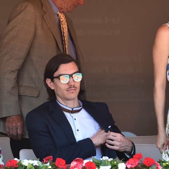 Jazmin Grace Grimaldi (la fille du prince Albert II de Monaco), son compagnon Ian Mellencamp, le prince Albert II de Monaco en tribune lors du Rolex Monte-Carlo Masters 2018 à Roquebrune Cap Martin le 19 avril 2018. © Bruno Bebert / Bestimage 