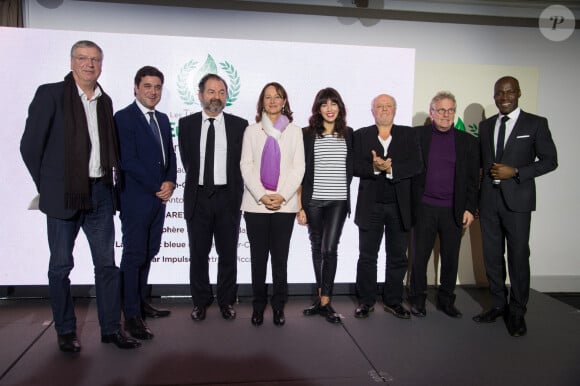 Exclusif - Alain Cirou, Thomas Derichebourg (président du groupe Derichebourg, partenaire de cette soirée), Denis Olivennes, Ségolène Royal (présidente du jury), Nolwenn Leroy, Marc Jolivet, Daniel Cohn-Bendit, Anicet Mbida - Cérémonie de remise des "Trophées Europe 1 de l'environnement" au Pavillon d'Armenonville à Paris, le 21 décembre 2015.