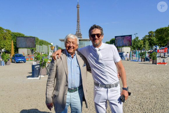 Exclusif - Guillaume Canet et son père Philippe lors du Longines Paris Eiffel Jumping au Champ de Mars à Paris, France, le 7 juillet 2019. © Pierre Perusseau/Bestimage 