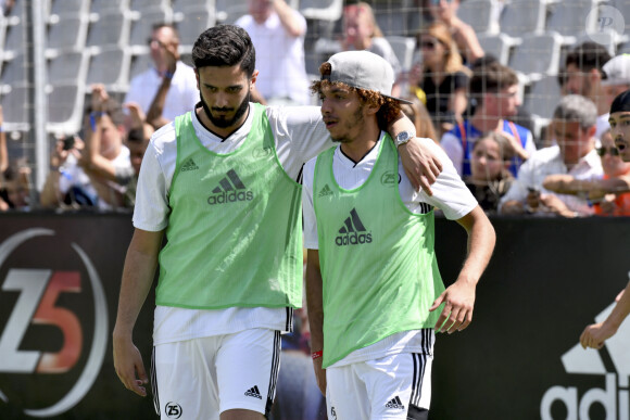 Nordine Salhi et Karim Jebli lors de la grande finale de la Z5 Cup à Aix-en-Provence, France, 23 juin 2019. Après avoir traversé 12 villes qui auront vu plus de 250 équipes tenter leur chance dans les complexes Z5 et Le Five en France, Outremer, en Italie et en Espagne, aura lieu au Z5 d'Aix-en-Provence, la grande finale de la Z5 Cup. Le 23 juin est aussi l'anniversaire de Z.Zidane et le jour du lancement du tout premier Z5 à Aix en 2011. Au programme de cette grande fête du foot à cinq, le plateau final des 24 équipes, des animations pour tous les âges, tournoi enfants, ateliers culinaires, etc... © Norbert Scanella/Panoramic/Bestimage  Celebs attending the Z5 cup final in Aix-en-Provence, France, on June 23, 2019. 