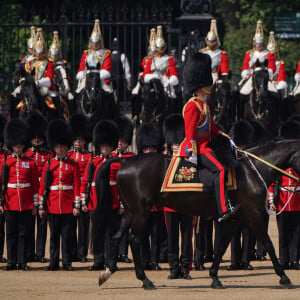 Le prince William aura pour responsabilité de diriger les gardes gallois à cheval lors du prochain défilé militaire Trooping the Colour.
Le prince de Galles se promène devant des membres des divisions Household lors de la revue du colonel, pour Trooping the Colour, à Horse Guards Parade à Londres, avant la parade d'anniversaire du roi le 17 juin. Samedi 10 juin 2023. Photo by Jonathan Brady/PA Wire/ABACAPRESS.COM