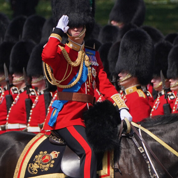 Les répétitions de cet événement organisé en l'honneur du roi Charles III se sont déroulées sous de fortes chaleurs.
Le prince de Galles lors de la revue du colonel, pour Trooping the Colour, à Horse Guards Parade à Londres, avant la parade d'anniversaire du roi le 17 juin. Samedi 10 juin 2023. Photo by Jonathan Brady/PA Wire/ABACAPRESS.COM