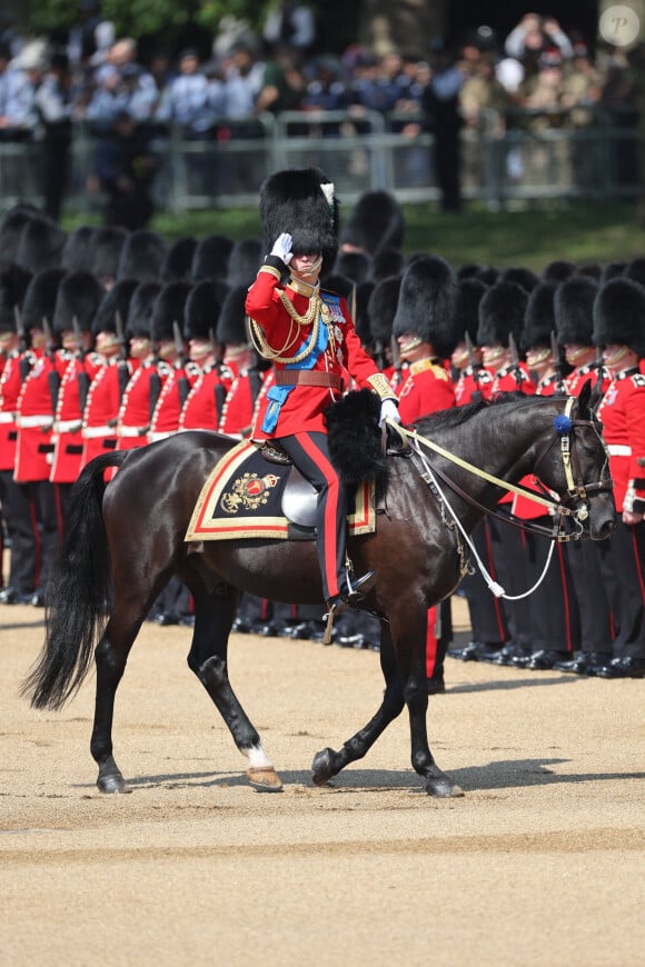 Le prince William, prince de Galles, pendant la revue du colonel, pour Trooping the Colour, à Horse Guards Parade à Londres, avant la parade d'anniversaire du roi le 17 juin. Samedi 10 juin 2023. Photo by Stephen Lock / i-Images/ABACAPRESS.COM