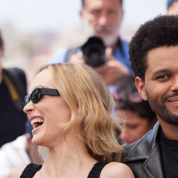 Le réalisateur Sam Levinson, Abel "The Weeknd' Tesfaye, Lily Rose-Depp au photocall de "The Idol" lors du 76ème Festival International du Film de Cannes, le 23 mai 2023. © Jacovides / Moreau / Bestimage