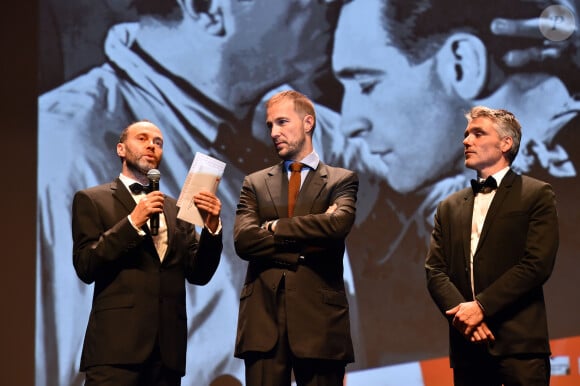 De gauche à droite, Hervé Pichard, chef de projet restauration Cinémathèque Française, Sylvain Mikhailoff, directeur de la communication à la Cinémathèque Française, et Nicolas Pagnol (Petit-fils de Marcel Pagnol), président de Compagnie Méditerranéenne de Films, sont au Grimaldi Forum à Monaco le 16 octobre 2015 afin d'assister à la projection de la version restaurée du film de Marcel Pagnol "Marius" mis en scène par Alexandre Korda. Les Archives audiovisuelles de Monaco participent à la restauration de la trilogie marseillaise de Marcel Pagnol dont les travaux sont conduits par la Compagnie Méditerranéenne de Films MPC et la Cinémathèque française avec le soutient du CNC, du Fond Culturel franco-américain, d'Arte et la participation de la SOGEDA Monaco. © Junior / Bestimage