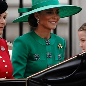 La reine consort Camilla Parker Bowles, Kate Catherine Middleton, princesse de Galles et la princesse Charlotte de Galles - La famille royale d'Angleterre lors du défilé "Trooping the Colour" à Londres. Le 17 juin 2023 