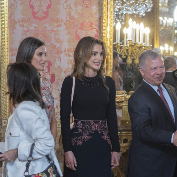 La reine Letizia d'Espagne, la reine Rania et le roi Abdallah II de Jordanie, le roi Felipe VI d'Espagne - Le couple royal de Jordanie reçu par le couple royal d'Espagne au palais royal de Madrid. Le 19 juin 2023 