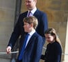 Il y était avec ses parents, le prince William et Kate Middleton.
Le prince William, prince de Galles, Le prince George de Galles, La princesse Charlotte de Galles - La famille royale du Royaume Uni arrive pour assister à la messe de Pâques à la chapelle Saint Georges au château de Windsor, le 9 avril 2023. 