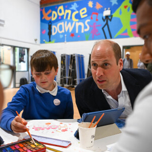 Le prince William, prince de Galles lors d'une visite à l'école primaire Maindee à Newport, Royaume Uni, le 26 juin 2023.