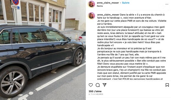 Ce mardi 27 juin 2023, la principale intéressée a fait part de sa colère après avoir été prise en grippe par un inconnu qui s'est montré totalemet indifférent quant à sa situation.
Anne-Claire Moser sur Instagram.