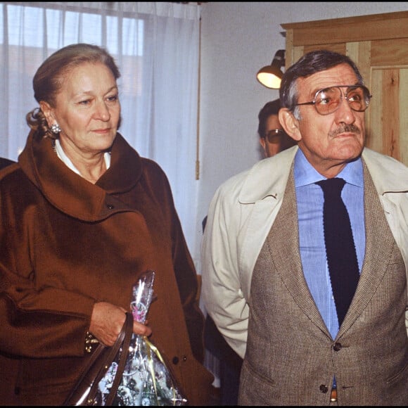 Archives - Lino Ventura et sa femme Odette - Manifestation pour la fondation "Perce-neige" en 1984.