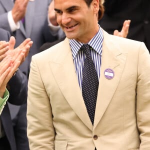 Catherine (Kate) Middleton, princesse de Galles et Roger Federer dans les tribunes lors du tournoi de Wimbledon 2023 au All England Lawn Tennis and Croquet Club de Londres, Royaume Uni, le 4 juillet 2023.