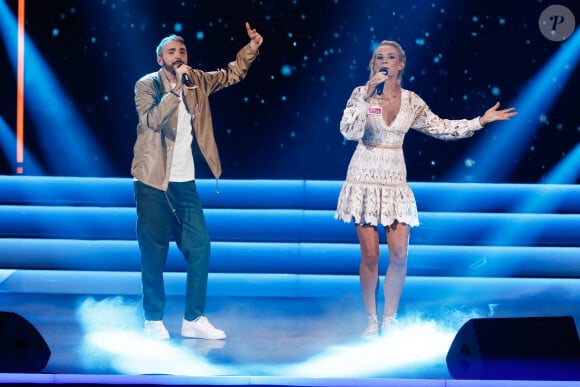 Exclusif - Christophe Willem et Elodie Gossuin - Enregistrement de l'émission "Tout le monde chante contre le cancer, les stars relèvent le défi" présentée par J.Anthony au Dôme de Paris, et diffusée le 4 janvier sur W9. Le 22 novembre 2022 © Christophe Clovis-Coadic Guirec / Bestimage