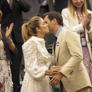 Roger Federer et sa femme Mirka dans les tribunes lors du tournoi de Wimbledon 2023 au All England Lawn Tennis and Croquet Club de Londres, Royaume Uni, le 4 juillet 2023. 