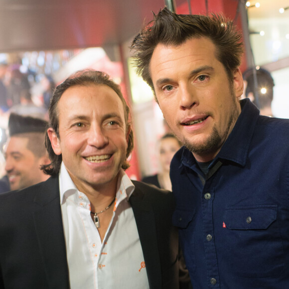 Exclusif - Philippe Candeloro et Norbert Tarayre - Backstage - Enregistrement de l'émission "Tout le monde chante contre le cancer...10 ans" au Zénith à Paris. Le 1er décembre 2015 © Corleone-Moreau / Bestimage 