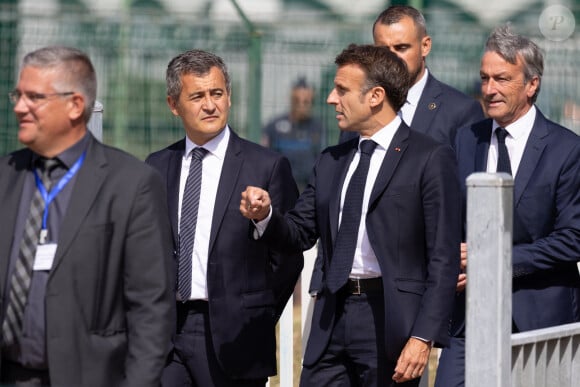 Emmanuel Macron, président de la République Française, visite la Magenta Sports Arena de Nouméa, dans le cadre de son voyage officiel en Nouvelle-Calédonie. Nouméa, le 26 juillet 2023. © Raphael Lafargue/Pool/Bestimage 