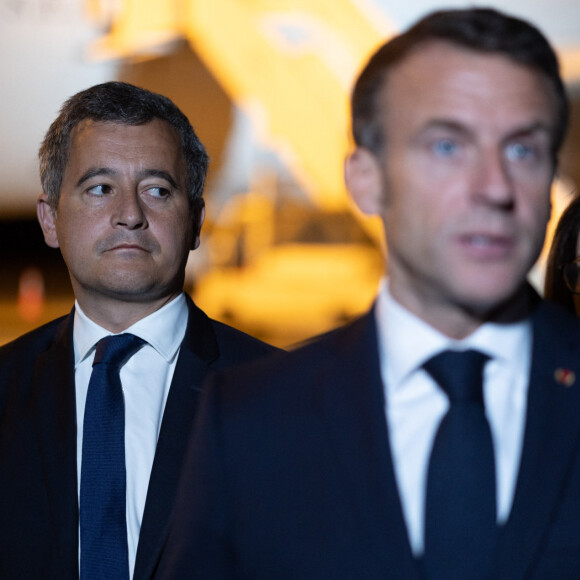 Gérald Darmanin nourissait un grand espoir
Emmanuel Macron, président de la République Française, débarque de l'avion présidentiel sur le tarmac de l'aéroport de Nouméa, dans le cadre de son voyage officiel en Nouvelle-Calédonie. Tontouta. © Raphael Lafargue/Pool/Bestimage 