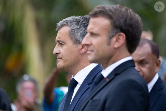 Emmanuel Macron, président de la République Française, assiste à une cérémonie honorifique à Touho, dans le cadre de son voyage officiel en Nouvelle-Calédonie. Touho, le 25 juillet 2023. © Raphael Lafargue/Pool/Bestimage 