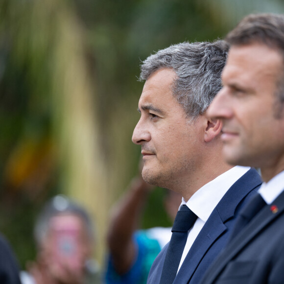 Emmanuel Macron, président de la République Française, assiste à une cérémonie honorifique à Touho, dans le cadre de son voyage officiel en Nouvelle-Calédonie. Touho, le 25 juillet 2023. © Raphael Lafargue/Pool/Bestimage 