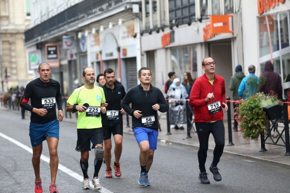 Vincent Ledoux, député du Nord, vice-président de la Métropole européenne de Lille - Gérald Darmanin, ministre de l'action et des comptes publics, participe à la 46ème édition de la course à pied "Les boucles Tourquennoises" à Tourcoing le 20 octobre 2019. Gérald Darmanin sera candidat à Tourcoing pour les prochaines élections municipales.