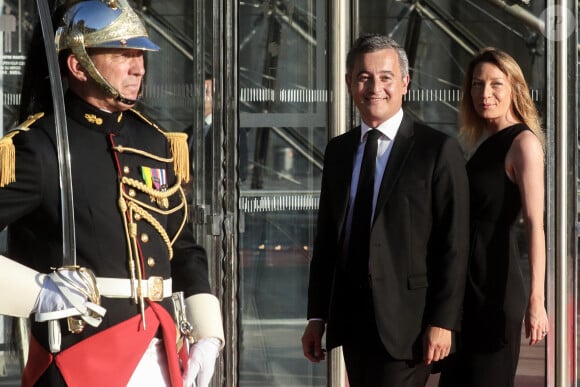 Le ministre de l'Intérieur, Gérald Darmanin et son épouse Rose-Marie Devillers lors d'un dîner au musée du Louvre en l'honneur du Premier ministre indien Narendra Modi, à Paris, France, le 14 juillet 2023. © Stéphane Lemouton/Bestimage 